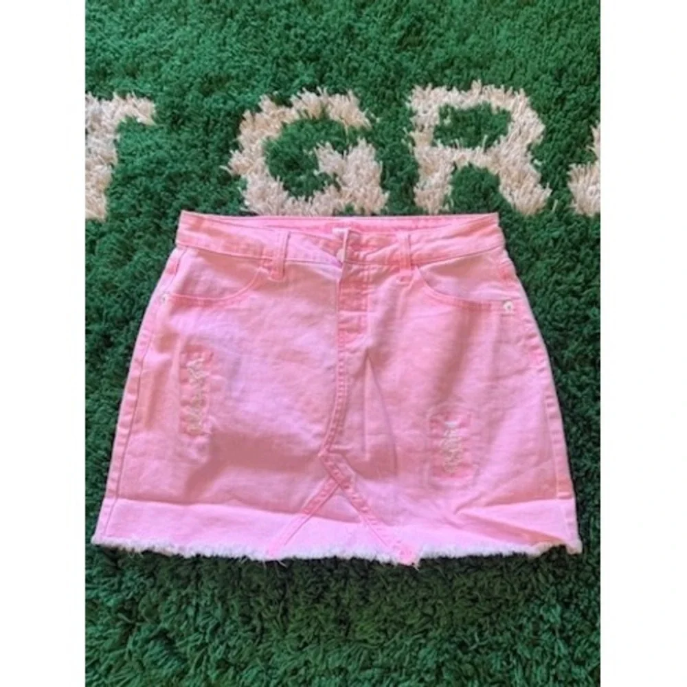 Justice Girls Pink‎ Distressed Denim Skort Size 18 Frayed Hem Mini Skirt Shorts